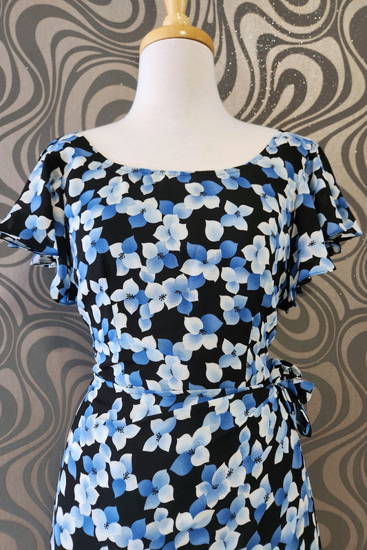Blue floral chiffon Dress // Sample