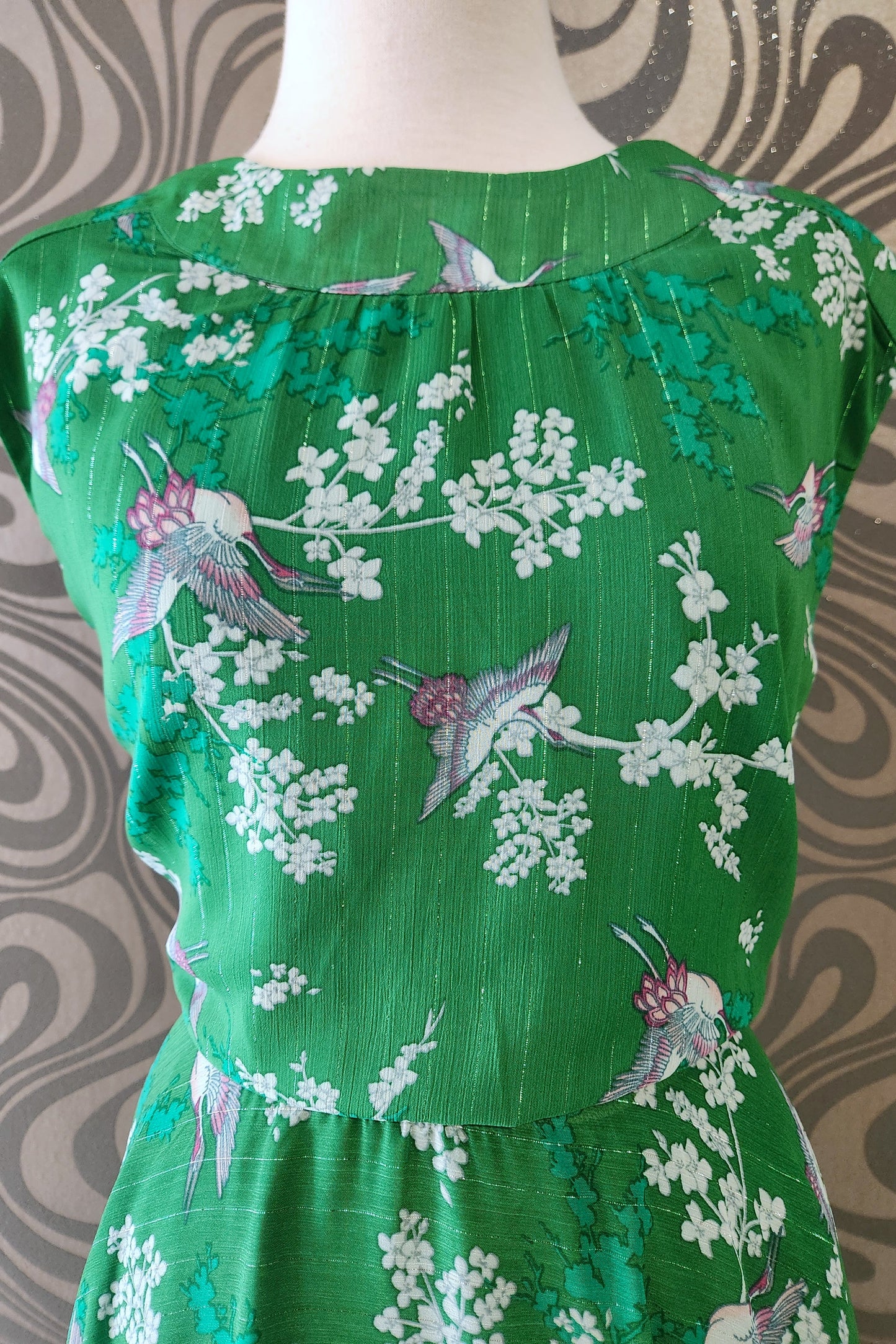 Green crane chiffon Dress // Sample