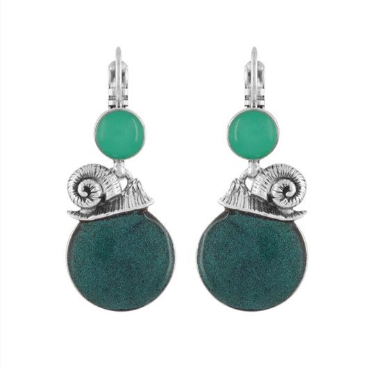 Taratata French Earrings // Green // Lever back Green circle snail